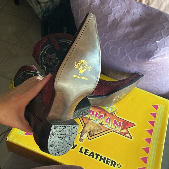 New python style leather cowboy western boot pointed toe Black Brgdy women 7.5 8 - Picture 4 of 9